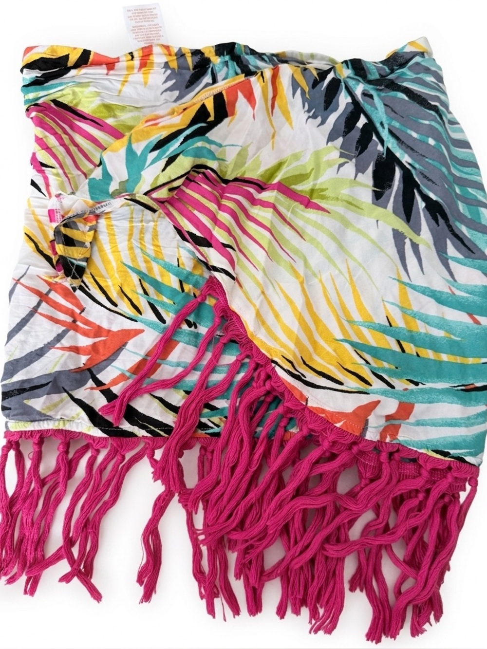 Tropical Leaf Fringe Beach Sarong - Multicolor